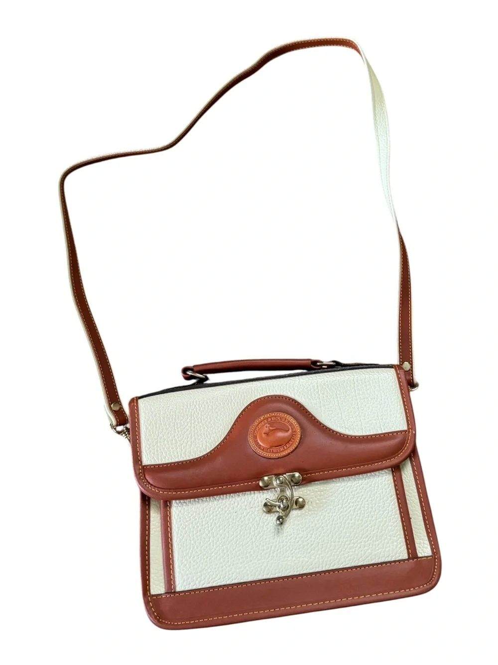 Cream and Brown Leather Top-Handle Satchel
